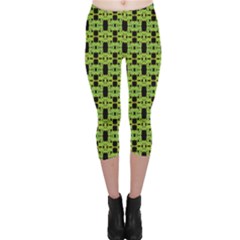 Green Black Abstract Pattern Capri Leggings  by BrightVibesDesign