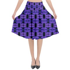 Purple Black Abstract Pattern Flared Midi Skirt by BrightVibesDesign