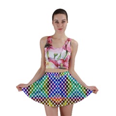 Colorful Circle Abstract White Brown Blue Yellow Mini Skirt by BrightVibesDesign
