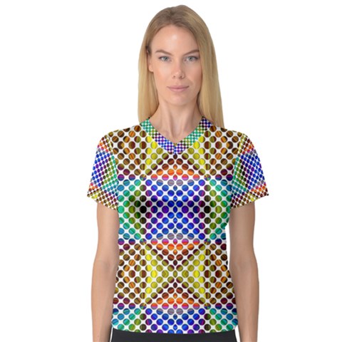 Colorful Circle Abstract White Brown Blue Yellow V-neck Sport Mesh Tee by BrightVibesDesign