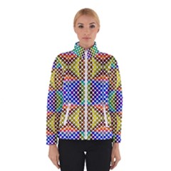 Colorful Circle Abstract White Brown Blue Yellow Winter Jacket by BrightVibesDesign