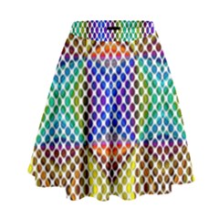 Colorful Circle Abstract White Brown Blue Yellow High Waist Skirt by BrightVibesDesign