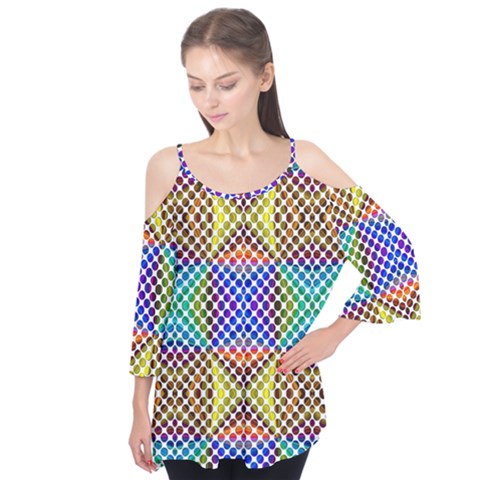 Colorful Circle Abstract White Brown Blue Yellow Flutter Tees by BrightVibesDesign