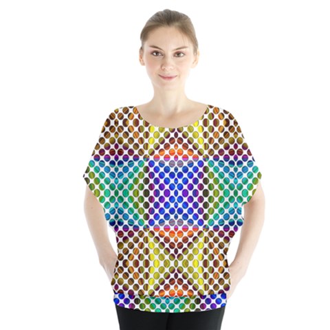 Colorful Circle Abstract White Brown Blue Yellow Batwing Chiffon Blouse by BrightVibesDesign