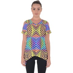 Colorful Circle Abstract White Brown Blue Yellow Cut Out Side Drop Tee by BrightVibesDesign