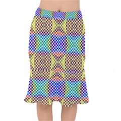 Colorful Circle Abstract White Brown Blue Yellow Short Mermaid Skirt by BrightVibesDesign