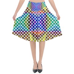 Colorful Circle Abstract White Brown Blue Yellow Flared Midi Skirt by BrightVibesDesign