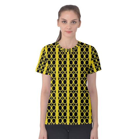 Circles Lines Black Yellow Women s Cotton Tee by BrightVibesDesign