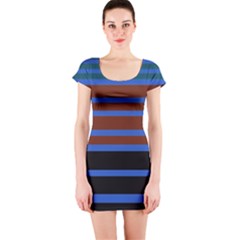 Black Stripes Blue Green Orange Short Sleeve Bodycon Dress by BrightVibesDesign