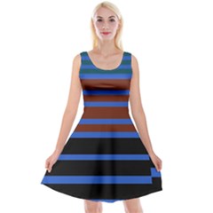 Black Stripes Blue Green Orange Reversible Velvet Sleeveless Dress by BrightVibesDesign