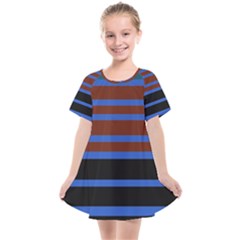 Black Stripes Blue Green Orange Kids  Smock Dress by BrightVibesDesign