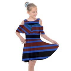 Black Stripes Blue Green Orange Kids  Shoulder Cutout Chiffon Dress by BrightVibesDesign