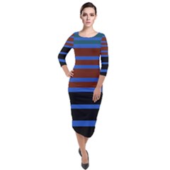 Black Stripes Blue Green Orange Quarter Sleeve Midi Velour Bodycon Dress by BrightVibesDesign