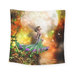 Cute Flying Fairy In The Night Square Tapestry (small) by FantasyWorld7