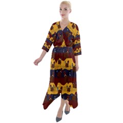 Turkey Pattern Quarter Sleeve Wrap Front Maxi Dress by bloomingvinedesign