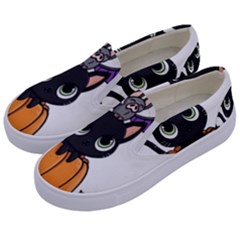 Halloween Cute Cat Kids  Canvas Slip Ons by HermanTelo