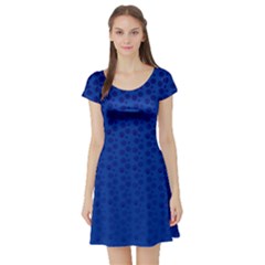Background Polka Blue Short Sleeve Skater Dress by HermanTelo