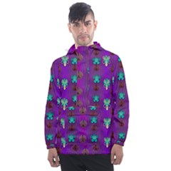 Peace Is Cool Again And Decorative Flowers Men s Front Pocket Pullover Windbreaker by pepitasart