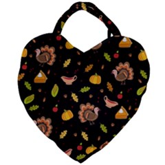 Thanksgiving Turkey Pattern Giant Heart Shaped Tote by Valentinaart