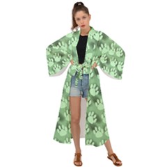 Pattern Texture Feet Dog Green Maxi Kimono by HermanTelo