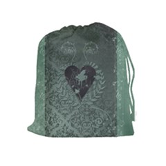 Elegant Heart With Piano And Clef On Damask Background Drawstring Pouch (xl) by FantasyWorld7