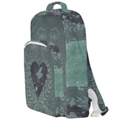 Elegant Heart With Piano And Clef On Damask Background Double Compartment Backpack by FantasyWorld7