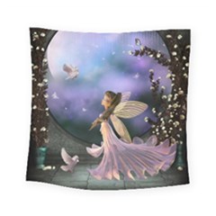Little Fairy With Dove Square Tapestry (small) by FantasyWorld7