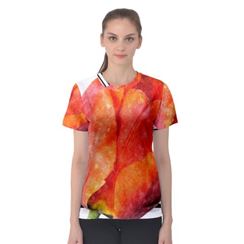 Tulip Watercolor Red And Black Stripes Women s Sport Mesh Tee by picsaspassion