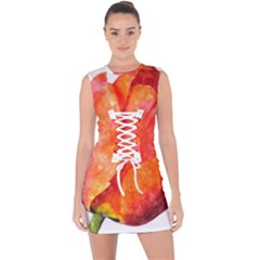 Spring Tulip Red Watercolor Aquarel Lace Up Front Bodycon Dress by picsaspassion