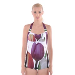 Tulips Spring Bouquet Boyleg Halter Swimsuit  by picsaspassion