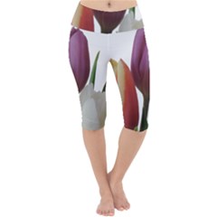 Tulips Spring Bouquet Lightweight Velour Cropped Yoga Leggings by picsaspassion