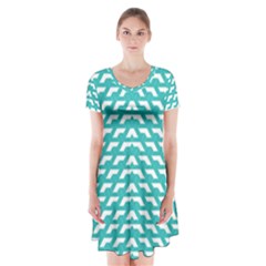 Background Pattern Colored Short Sleeve V-neck Flare Dress