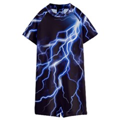 Blue Thunder Colorful Lightning Graphic Kids  Boyleg Half Suit Swimwear by picsaspassion