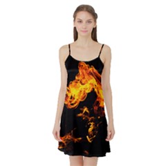 Can Walk On Fire, Black Background Satin Night Slip by picsaspassion