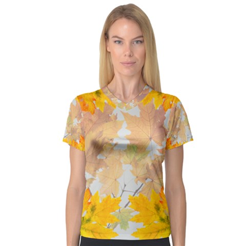 Autumn Maple Leaves, Floral Art V-neck Sport Mesh Tee by picsaspassion