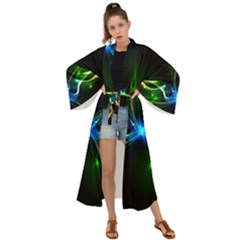 Colorful Neon Art Light Rays, Rainbow Colors Maxi Kimono by picsaspassion