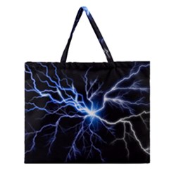 Blue Thunder Colorful Lightning Graphic Impression Zipper Large Tote Bag by picsaspassion