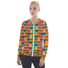 Background Colorful Abstract Velour Zip Up Jacket by HermanTelo