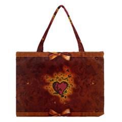 Beautiful Heart With Leaves Medium Tote Bag by FantasyWorld7