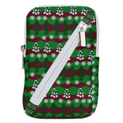 Snow Trees And Stripes Belt Pouch Bag (large) by bloomingvinedesign
