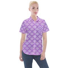 Pattern Texture Geometric Purple Women s Short Sleeve Pocket Shirt