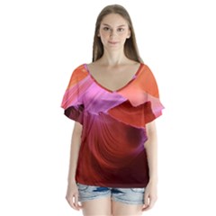 Canyon Arizona Sand Stone V-neck Flutter Sleeve Top by Vaneshart