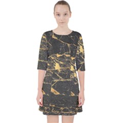 Black Marble Texture With Gold Veins Floor Background Print Luxuous Real Marble Pocket Dress by genx