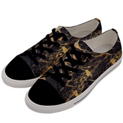 Black Marble Texture With Gold Veins Floor Background Print Luxuous Real Marble Women s Low Top Canvas Sneakers by genx