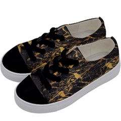 Black Marble Texture With Gold Veins Floor Background Print Luxuous Real Marble Kids  Low Top Canvas Sneakers by genx