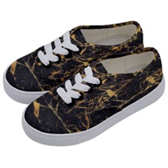Black Marble Texture With Gold Veins Floor Background Print Luxuous Real Marble Kids  Classic Low Top Sneakers by genx
