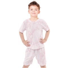 Pink Marble Texture Floor Background With Light Pink Veins Greek Marble Print Luxuous Real Marble  Kids  Tee And Shorts Set by genx