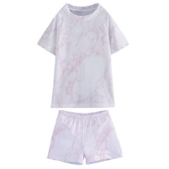 Pink Marble Texture Floor Background With Light Pink Veins Greek Marble Print Luxuous Real Marble  Kids  Swim Tee And Shorts Set by genx