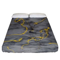 Marble Neon Retro Light Gray With Gold Yellow Veins Texture Floor Background Retro Neon 80s Style Neon Colors Print Luxuous Real Marble Fitted Sheet (california King Size) by genx