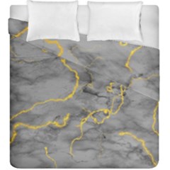 Marble Neon Retro Light Gray With Gold Yellow Veins Texture Floor Background Retro Neon 80s Style Neon Colors Print Luxuous Real Marble Duvet Cover Double Side (king Size) by genx